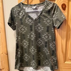 LuLaRoe Olive and Gray Aztec Christy Tee